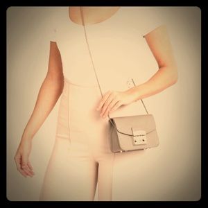 Grey Leather Furla Metropolis Mini Crossbag